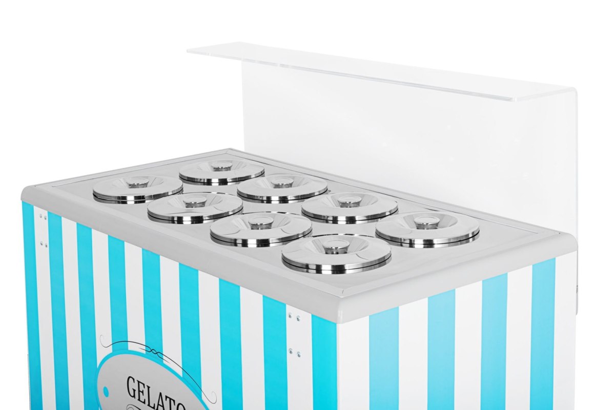Zbliżenie na detale konserwatora do lodów GELATO POZETTI 8 BLUE